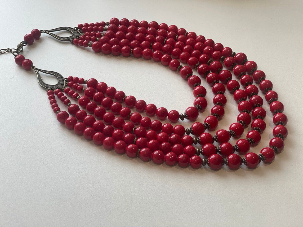 2025 Red Handmade Ukrainian Necklace with Pressed Coral Beads, Traditional Hutsul Ethnic Jewelry for Her