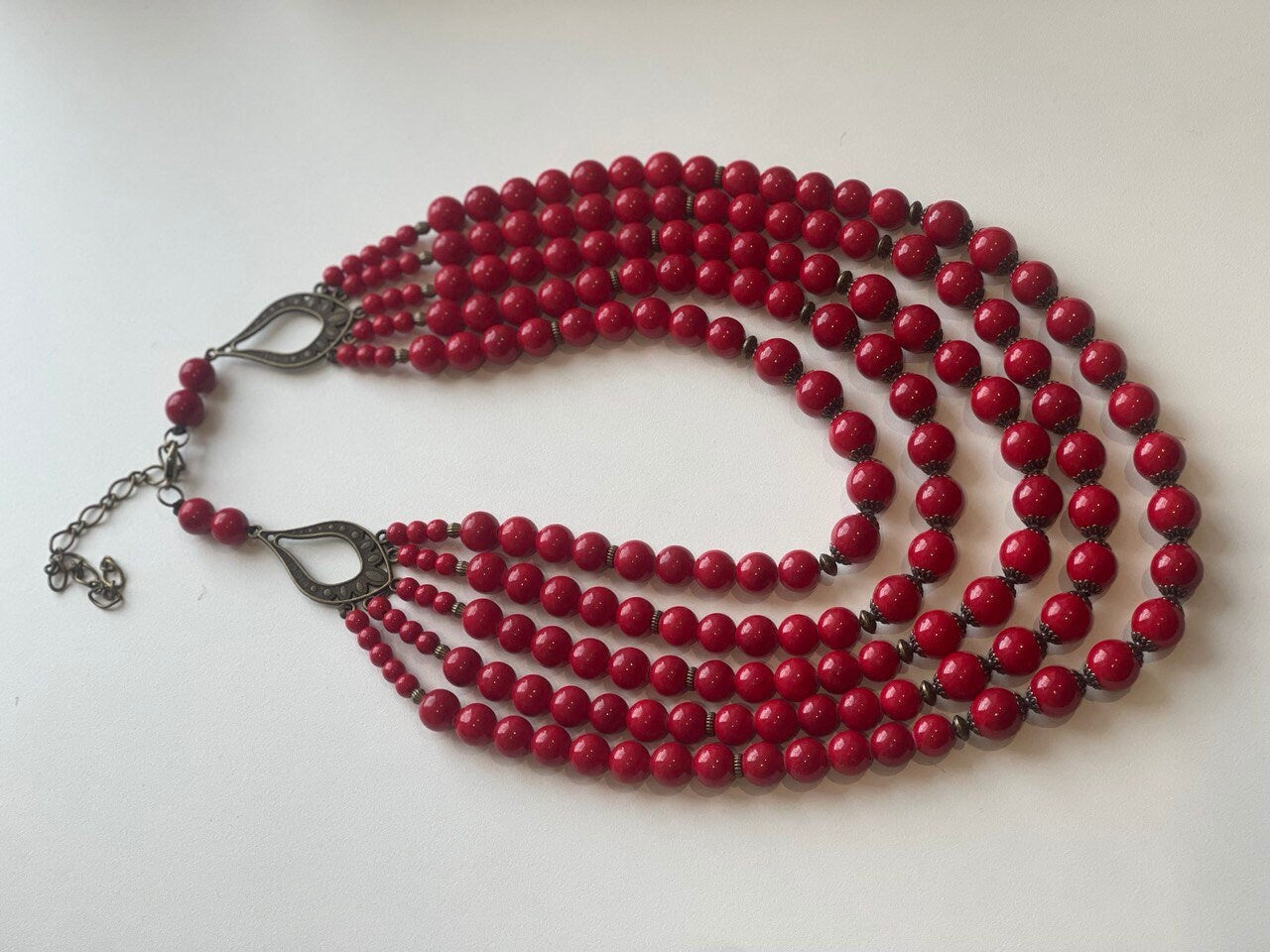 2025 Red Handmade Ukrainian Necklace with Pressed Coral Beads, Ethnic Hutsul Jewelry, Traditional Gift for Her