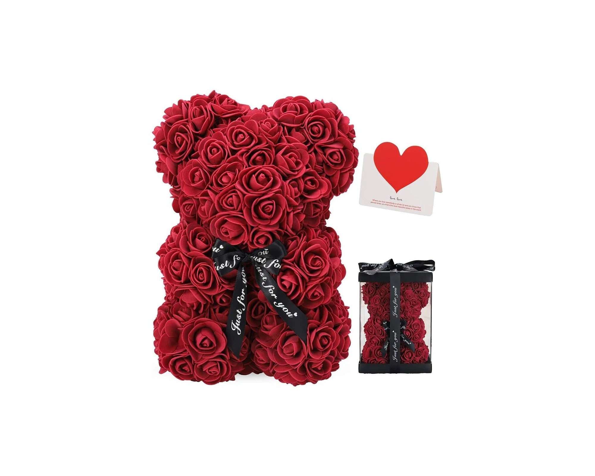 Red rose teddy bear gift set with love card and gift box, perfect for thoughtful Ukrainian gifts and support.