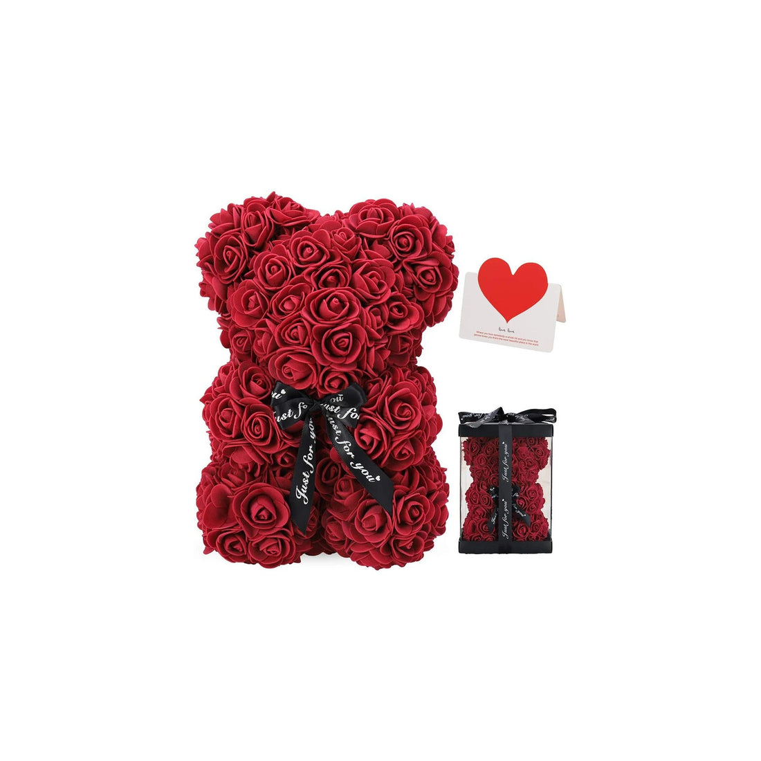 Red rose teddy bear gift set with love card and gift box, perfect for thoughtful Ukrainian gifts and support.