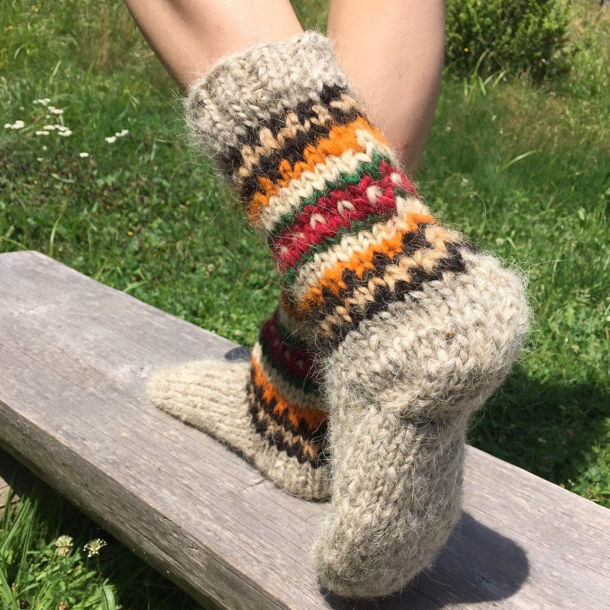 Traditional Ukrainian patterned wool socks