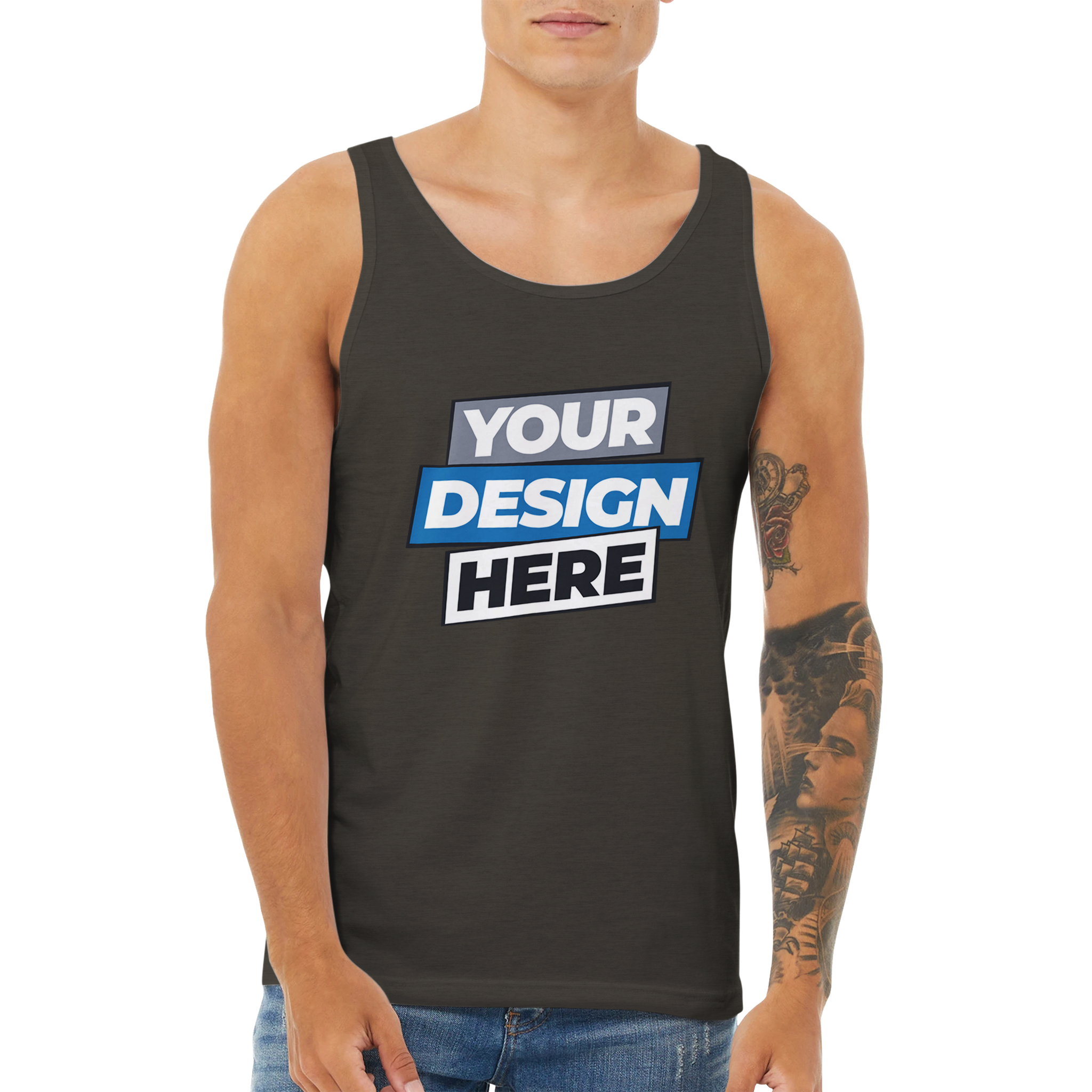 Unisex cotton tank with customizable design, featuring minimalist cut and rounded neckline, ideal for prints. Comfortable and breathable fit.