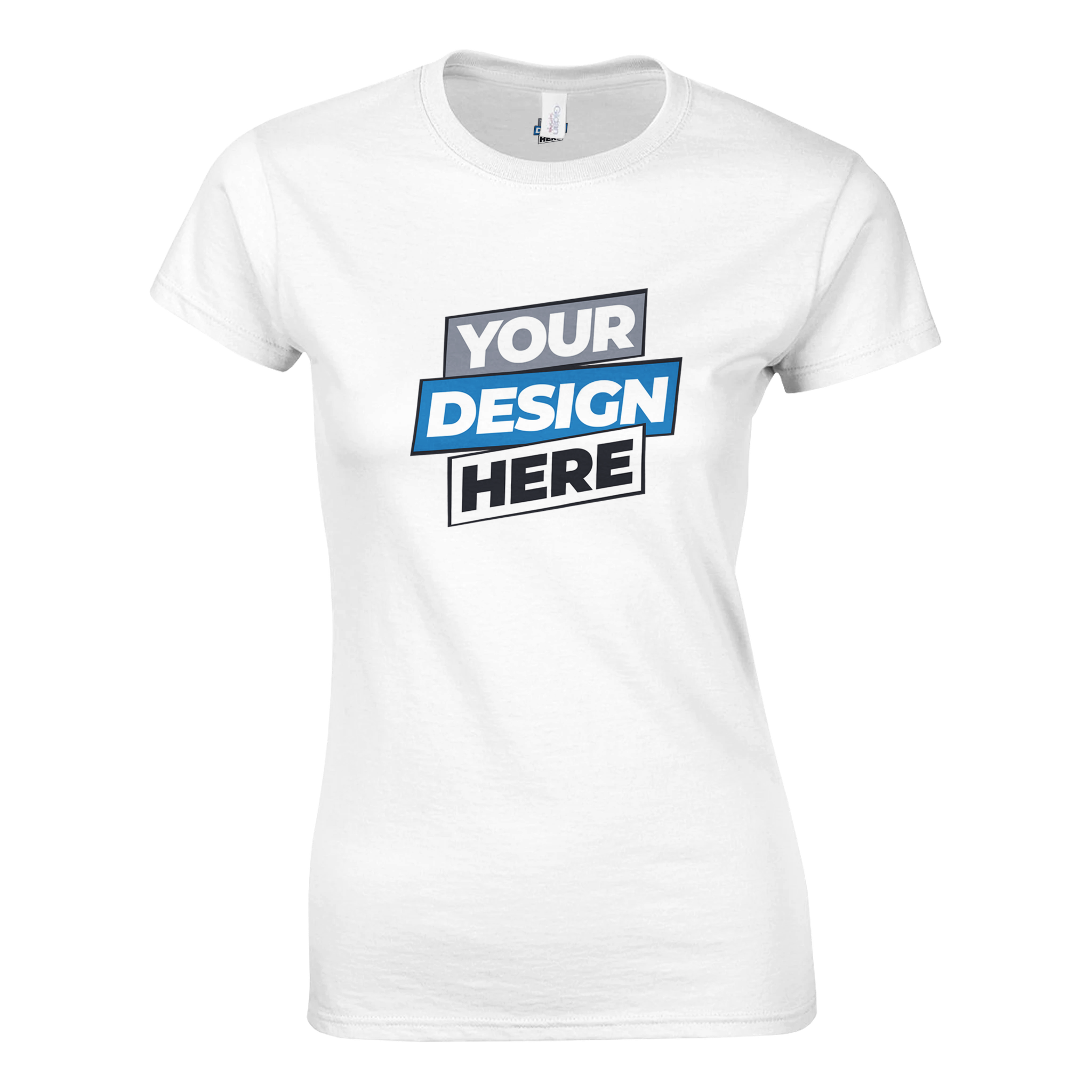 White Zalmera women’s cotton t-shirt with customizable text design, semi-fitted, soft ring-spun cotton, perfect for print on demand.