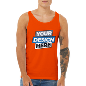 Unisex orange cotton tank top with customizable full-front print, ideal for layering or solo wear, featuring a minimalist design.