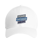 Fitted Baseball Cap Flexfit 6277 with "Your Design Here" logo, showcasing its curved visor and structured style for comfort and quality fit.