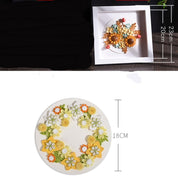 Quilted paper painting garland with floral design in a handmade craft frame, measuring 20x20cm inner and 23x23cm outer diameter.