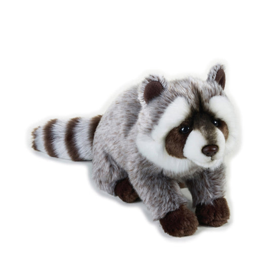 Soft raccoon plush doll with realistic design, made from Korean fabric and Japan TEIJIN cotton, perfect for all ages.