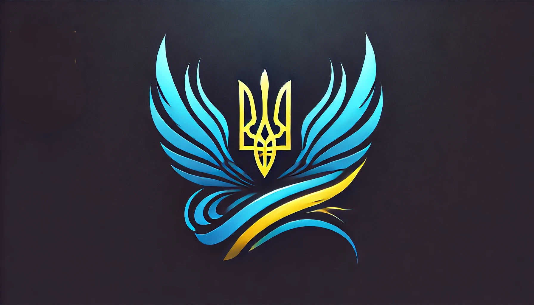Stylized phoenix with Ukrainian trident, blue and yellow design symbolizing strength and freedom.