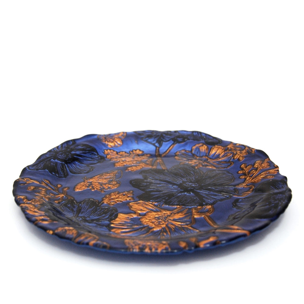 Papillon Indigo & Gold Side Plate with textured floral design, perfect for elegant table settings and luxurious dining.