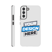 Customizable tough phone case for Samsung with high-gloss finish and wraparound print design. Dual-layer protection and wireless charging compatible.