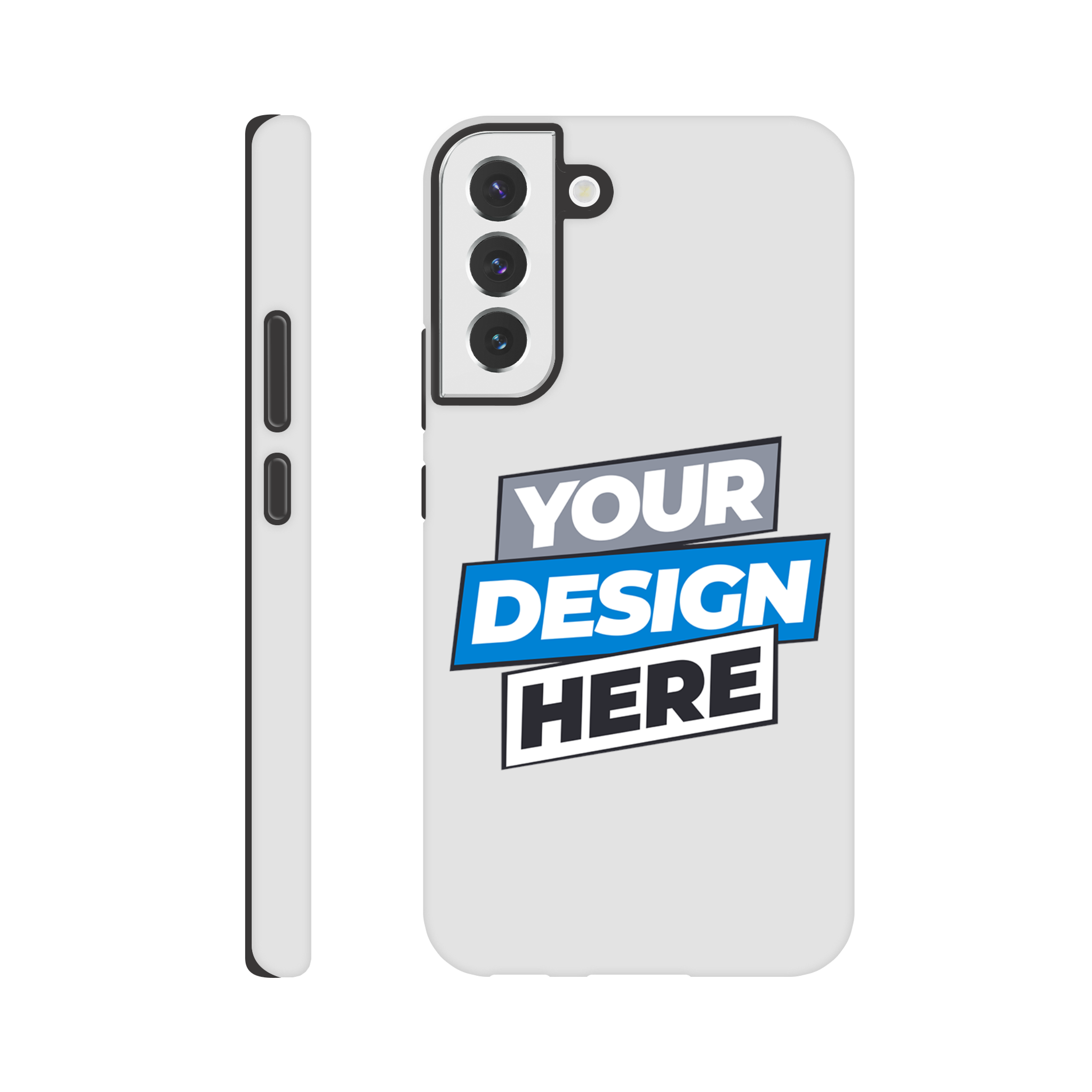 Customizable tough phone case for Samsung with high-gloss finish and wraparound print design. Dual-layer protection and wireless charging compatible.