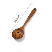 Teak Unlacquered Solid Wood Slotted Spoon with 28.5cm Handle, Ideal for Non-Stick Cookware and Stir-Fry Dishes