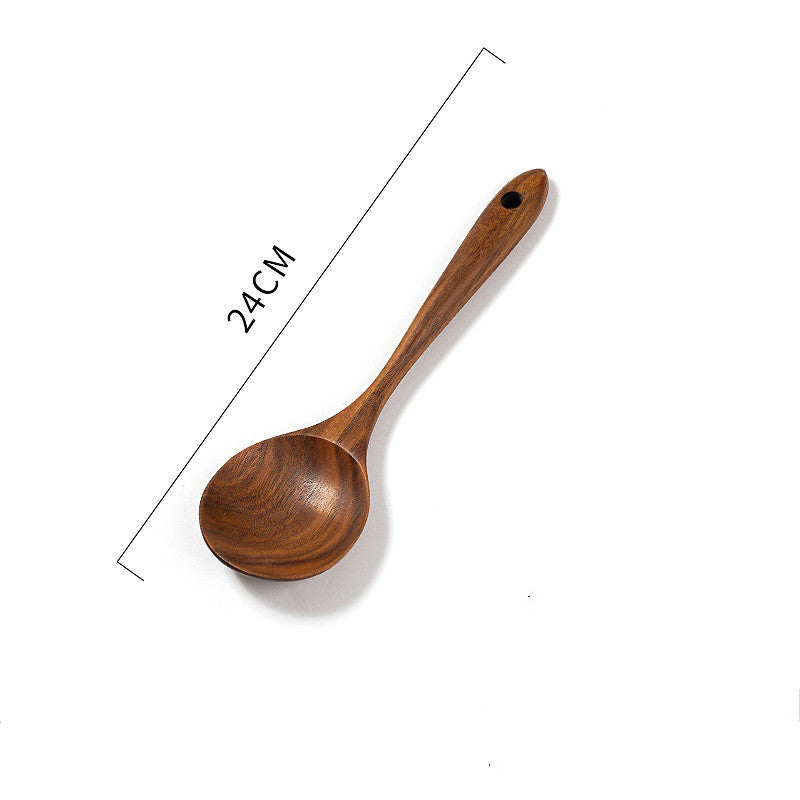 Wooden ladle with 24cm length, featuring a smooth handle and deep bowl, ideal for serving soups and stews.