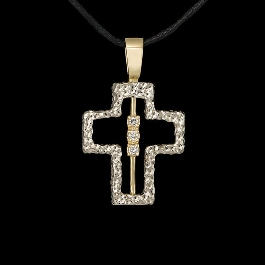 "Eternal Harmony" Cross Pendant in 14K gold with diamonds, symbolizing unity and balance in elegant jewelry design.