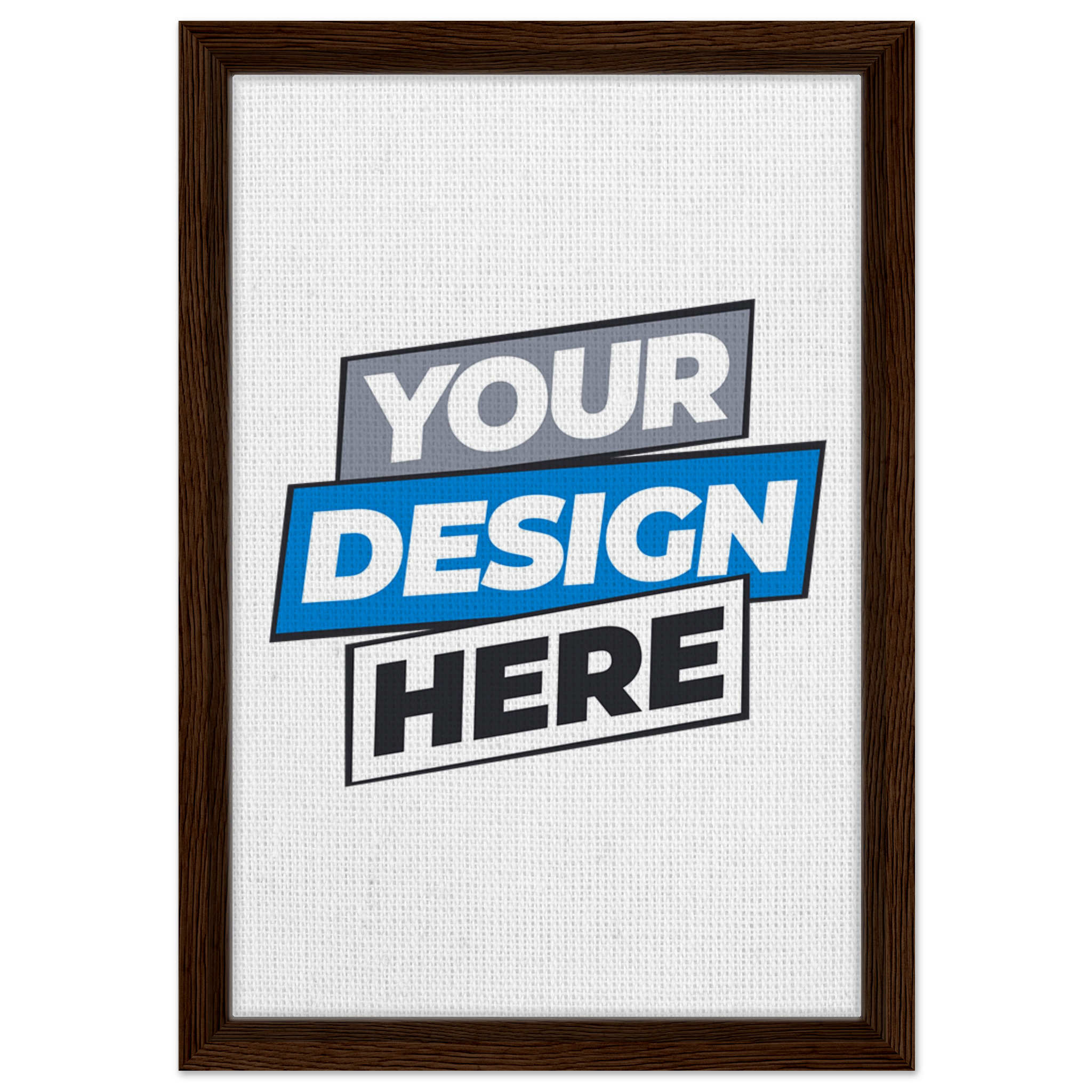 Custom framed canvas print in dark brown frame, featuring FSC-certified sustainable wood and cotton-polyester blend material.