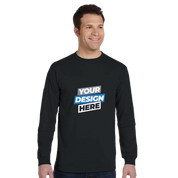 Organic unisex long-sleeve t-shirt in black, customizable design on front, made from eco-friendly 5.5 oz organic cotton by Econscious.