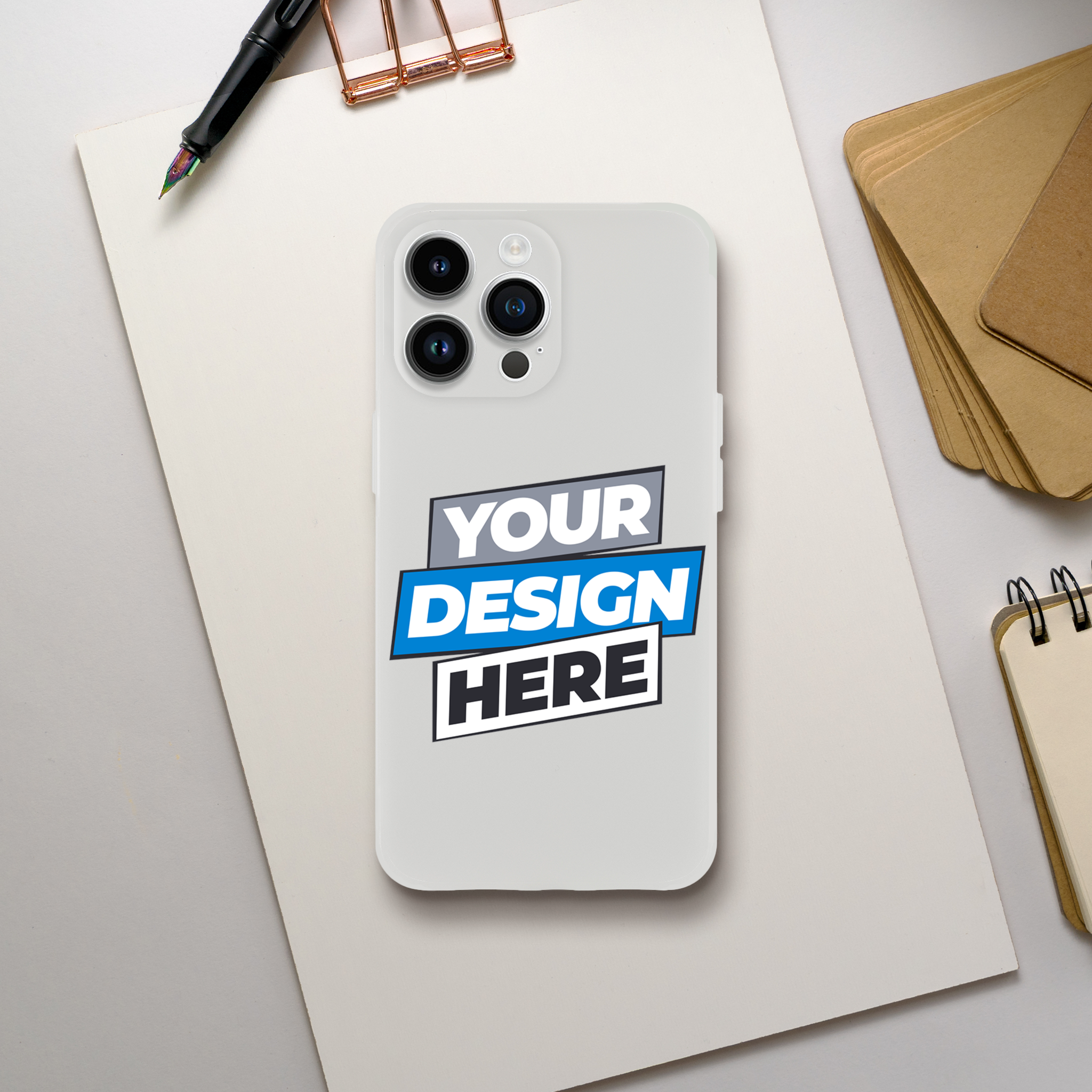 Flexi Case showcasing custom design option for transparent, impact-resistant phone case. Compatible with wireless charging and modern style.