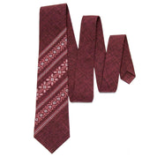 2025 burgundy embroidered necktie with Ukrainian folk design, elegant men's tie for formal wear, ideal cultural gift.