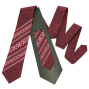 Burgundy embroidered necktie for men, featuring Ukrainian folk design, ideal for formal events and gifts.