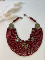 2025 Red Ukrainian Necklace with Glass Beads and Bronze Charms, Traditional Ethnic Jewelry, Ideal Gift for Her