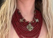 2025 Red Ukrainian Necklace with Glass Beads and Bronze Charms, Traditional Ethnic Jewelry, Perfect Gift for Her or Wife