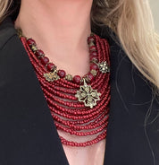 2025 Red Ukrainian Necklace with glass beads and bronze charms, traditional ethnic jewelry, ideal for Vyshyvanka blouse.