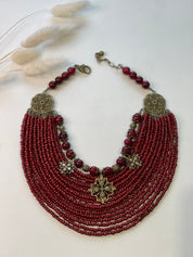 2025 Red Ukrainian necklace with glass beads and bronze charms, traditional ethnic jewelry gift for her, cultural accessories