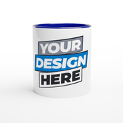 Print on Demand Irvelle ceramic mug with colorful accent, customizable design, ideal for coffee, tea, cocoa, 11 oz capacity.