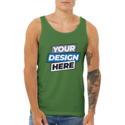 Green unisex cotton tank top with customizable design, perfect for layering, featuring lightweight, breathable fabric for comfort
