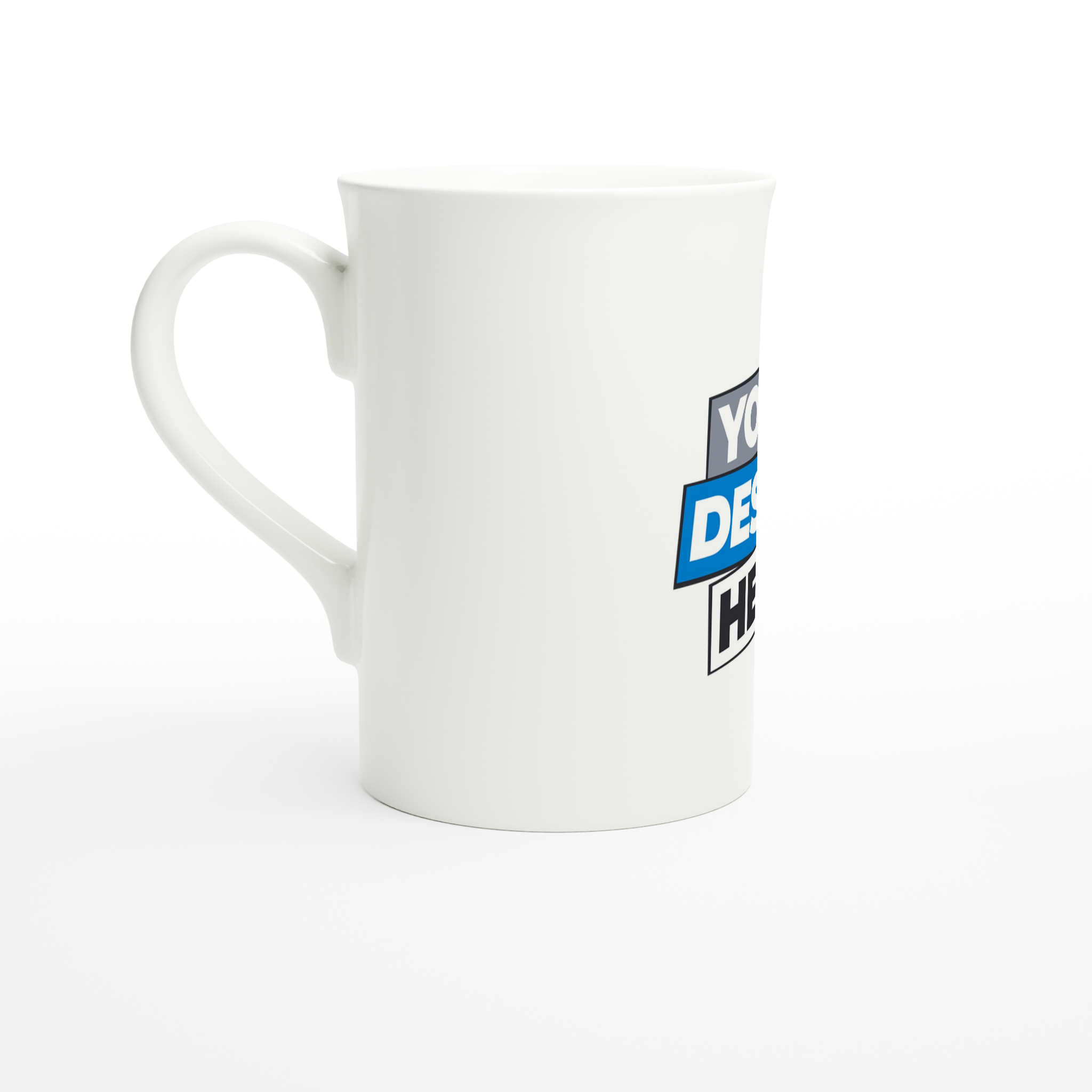 Print on Demand Slim White Porcelain Mug, 10oz; featuring glossy design ideal for coffee; microwave and dishwasher safe.
