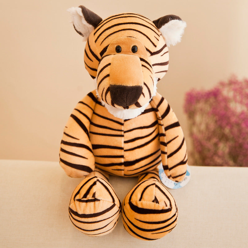 Cute tiger plush toy with stripes from Jungle Animal Plush Toys collection, made from soft PP cotton for cuddly adventures.