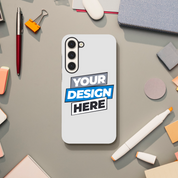 Glossy print on demand tough phone case for Samsung, featuring customizable design, dual-layer protection, and wireless charging compatibility.