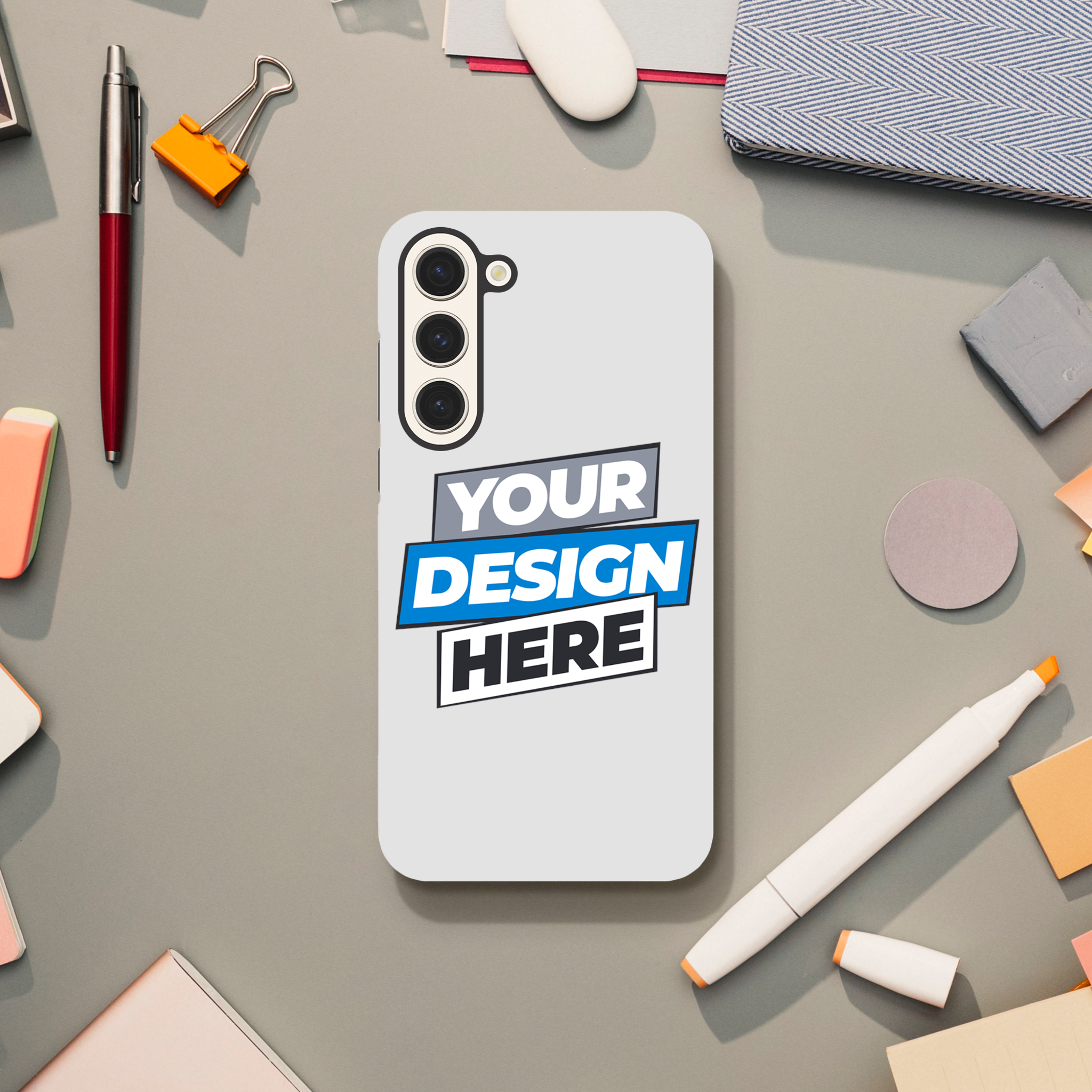 Glossy print on demand tough phone case for Samsung, featuring customizable design, dual-layer protection, and wireless charging compatibility.