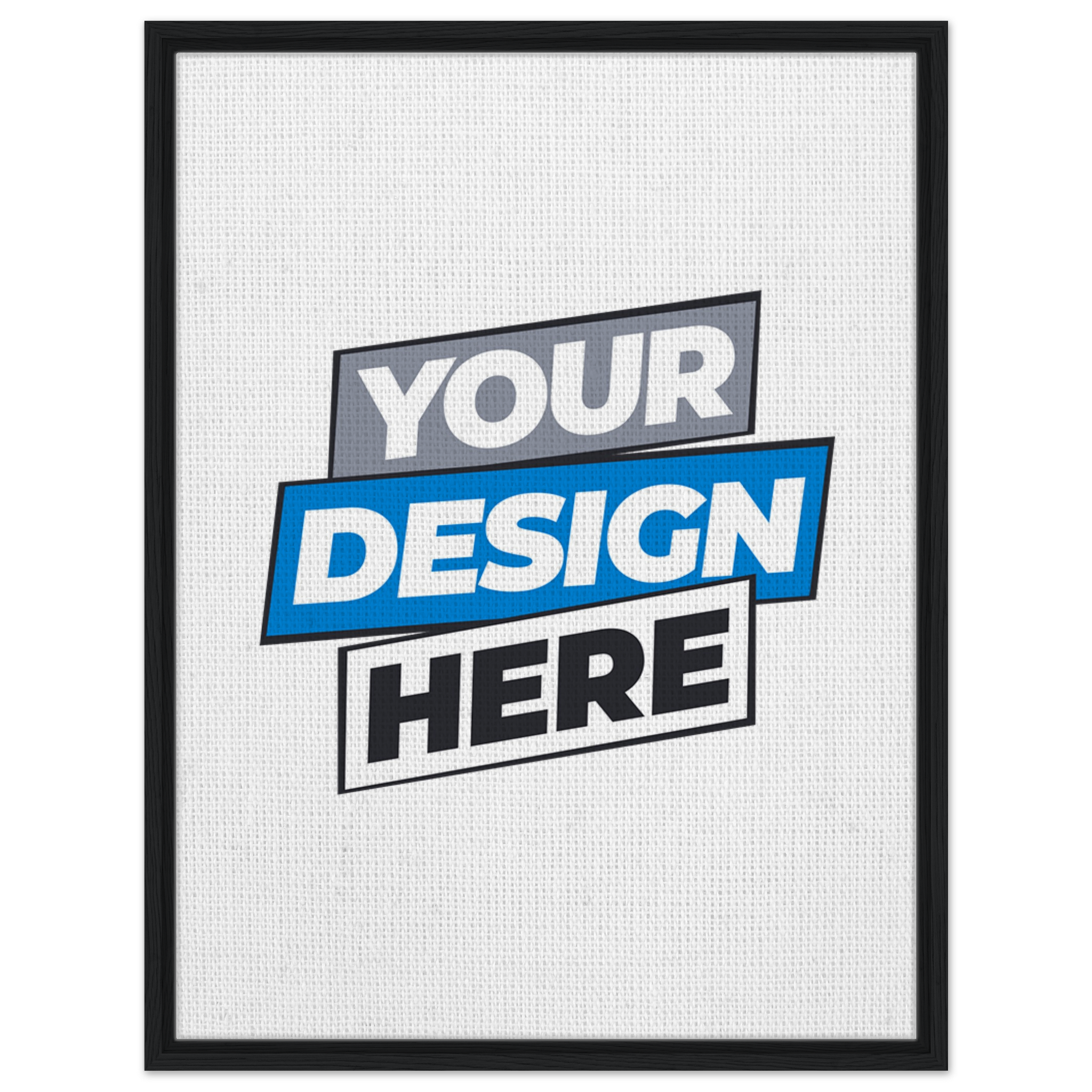 Customizable framed canvas print in black frame, featuring space for your design. Available in multiple sizes and sustainable materials.