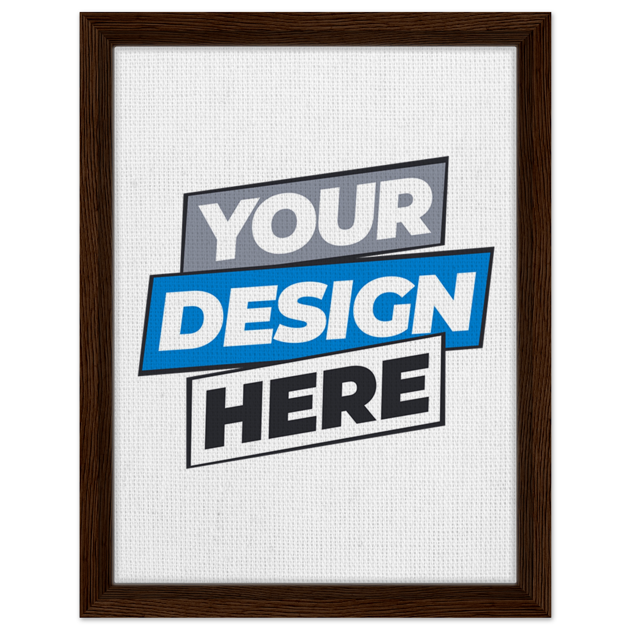 Framed canvas print with customizable design in dark brown frame, sustainable FSC-certified wood, texture adds depth to art piece