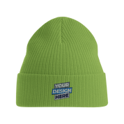 EcoSoft green organic cotton beanie with customizable design space