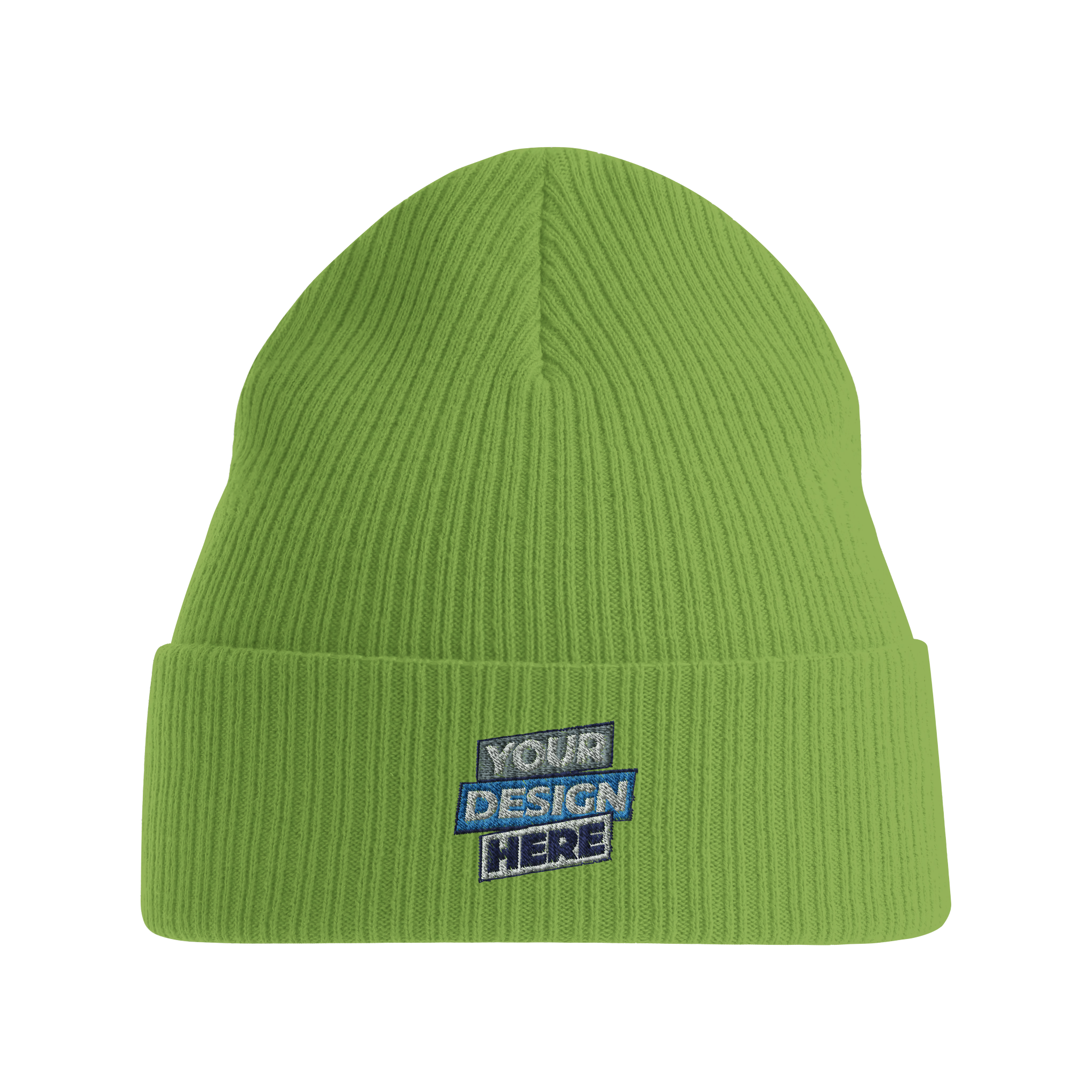 EcoSoft green organic cotton beanie with customizable design space