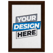Framed canvas print featuring a customizable design, elegant dark brown frame, sustainable FSC-certified wood, and sturdy canvas material.