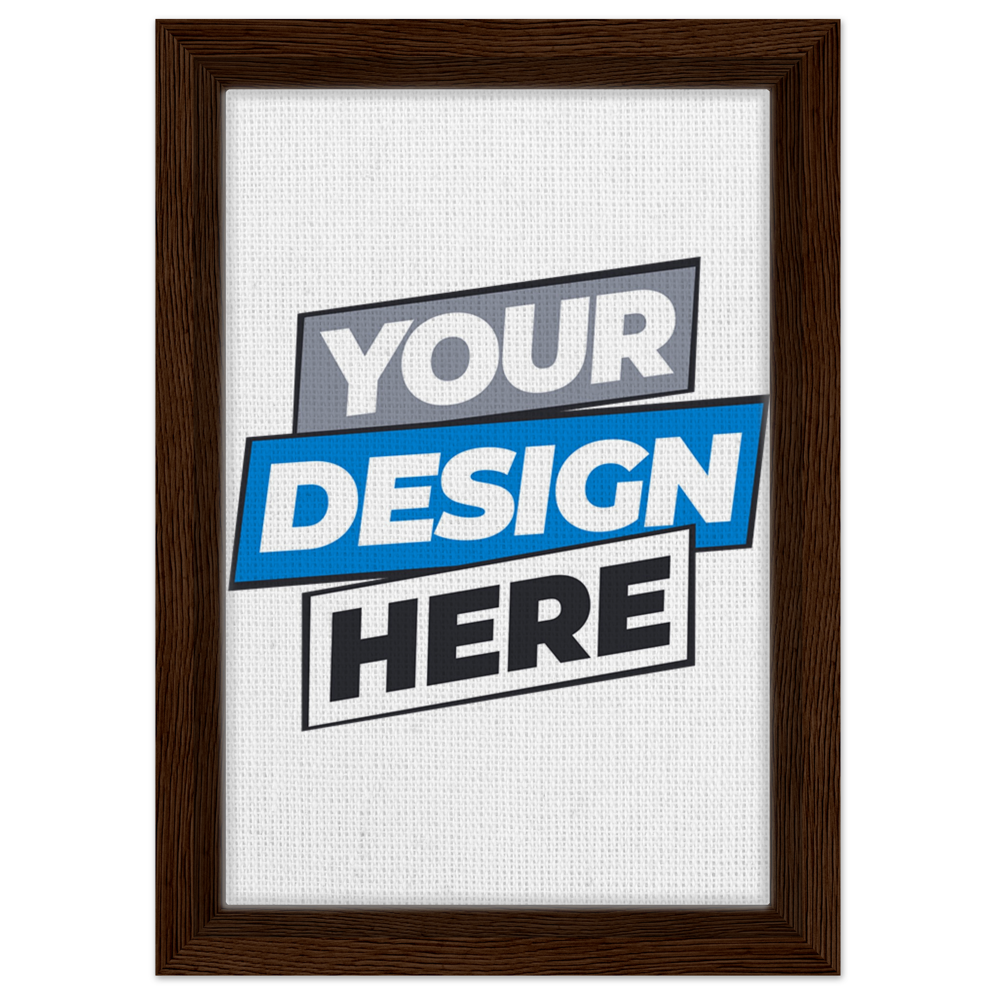 Framed canvas print featuring a customizable design, elegant dark brown frame, sustainable FSC-certified wood, and sturdy canvas material.