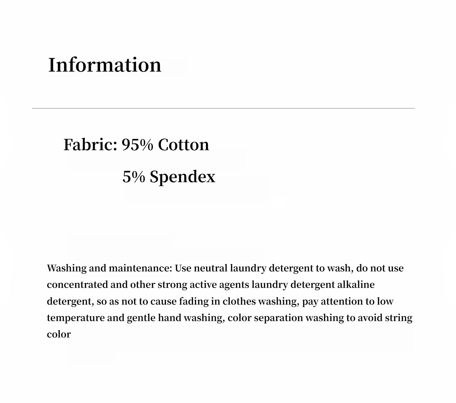 Fabric composition and care instructions for Isvera Slim Cotton Camisole: 95% cotton, 5% spandex, with gentle washing guidelines.
