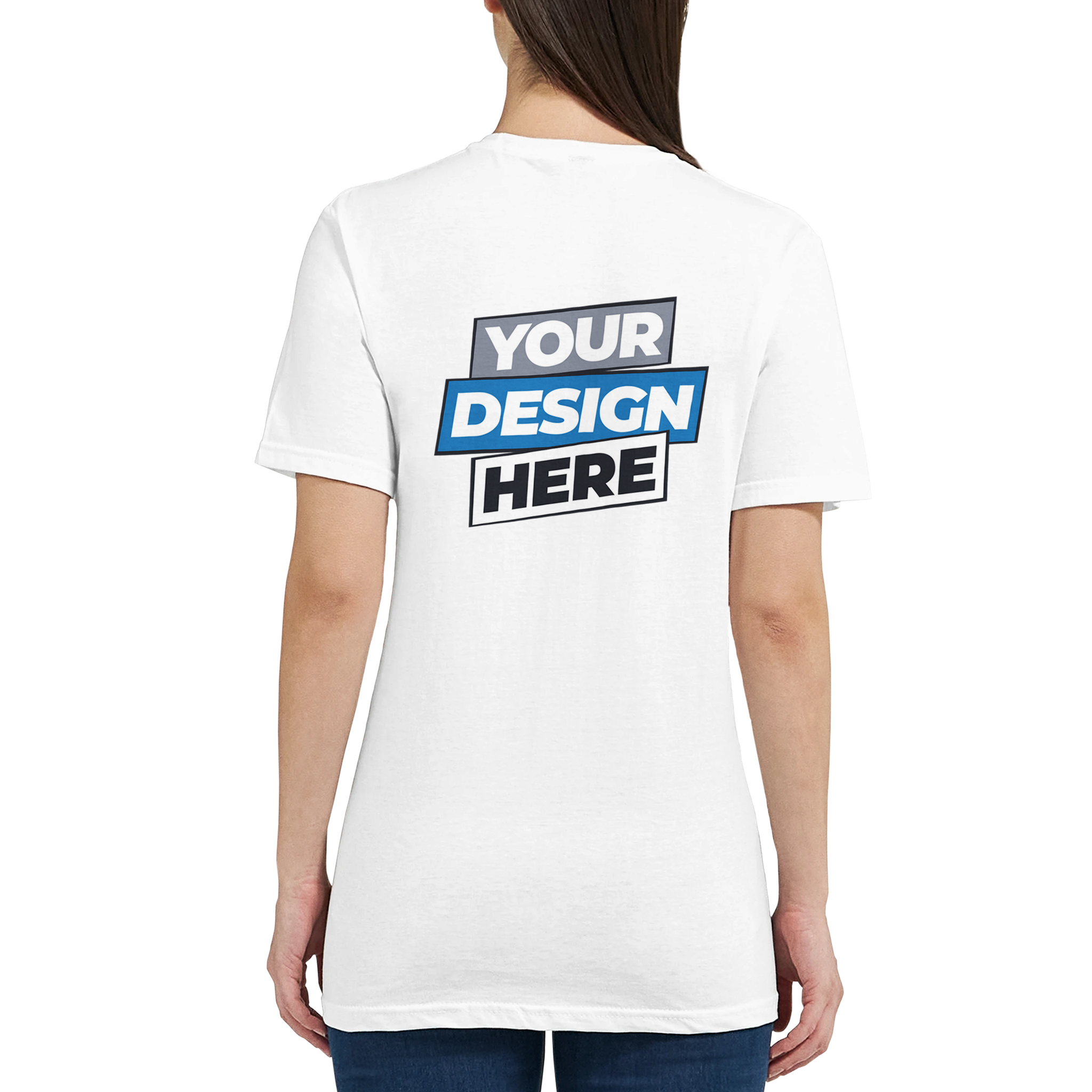 Back view of Zalmera Women’s Cotton T-Shirt with customizable print area, showcasing semi-fitted design and soft ring-spun cotton.