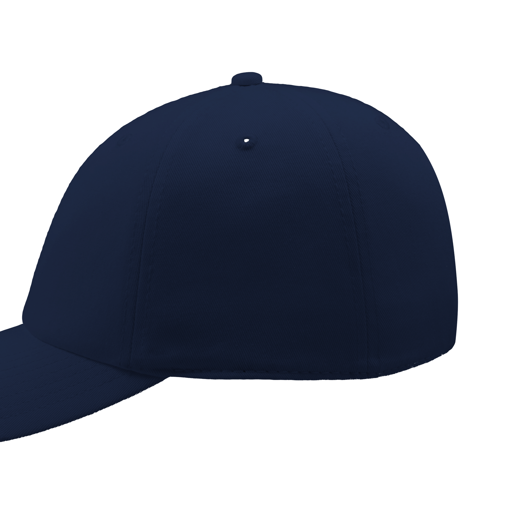 Navy blue Larnyx cotton dad cap showing side profile with six-panel low-profile structure and unstructured crown.