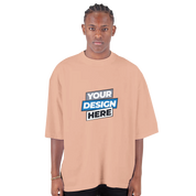 Men's oversized drop-shoulder crewneck t-shirt featuring "Your Design Here," showcasing streetwear style and relaxed fit.
