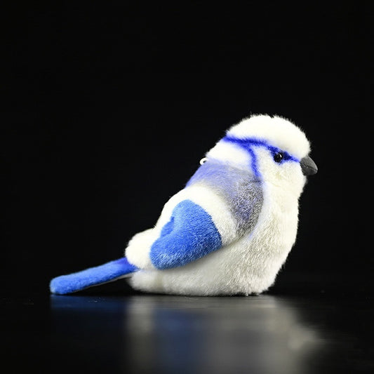 Gray Blue Tit Plush Toy in PP Cotton & KK Fabric, 15cm, on Black Background