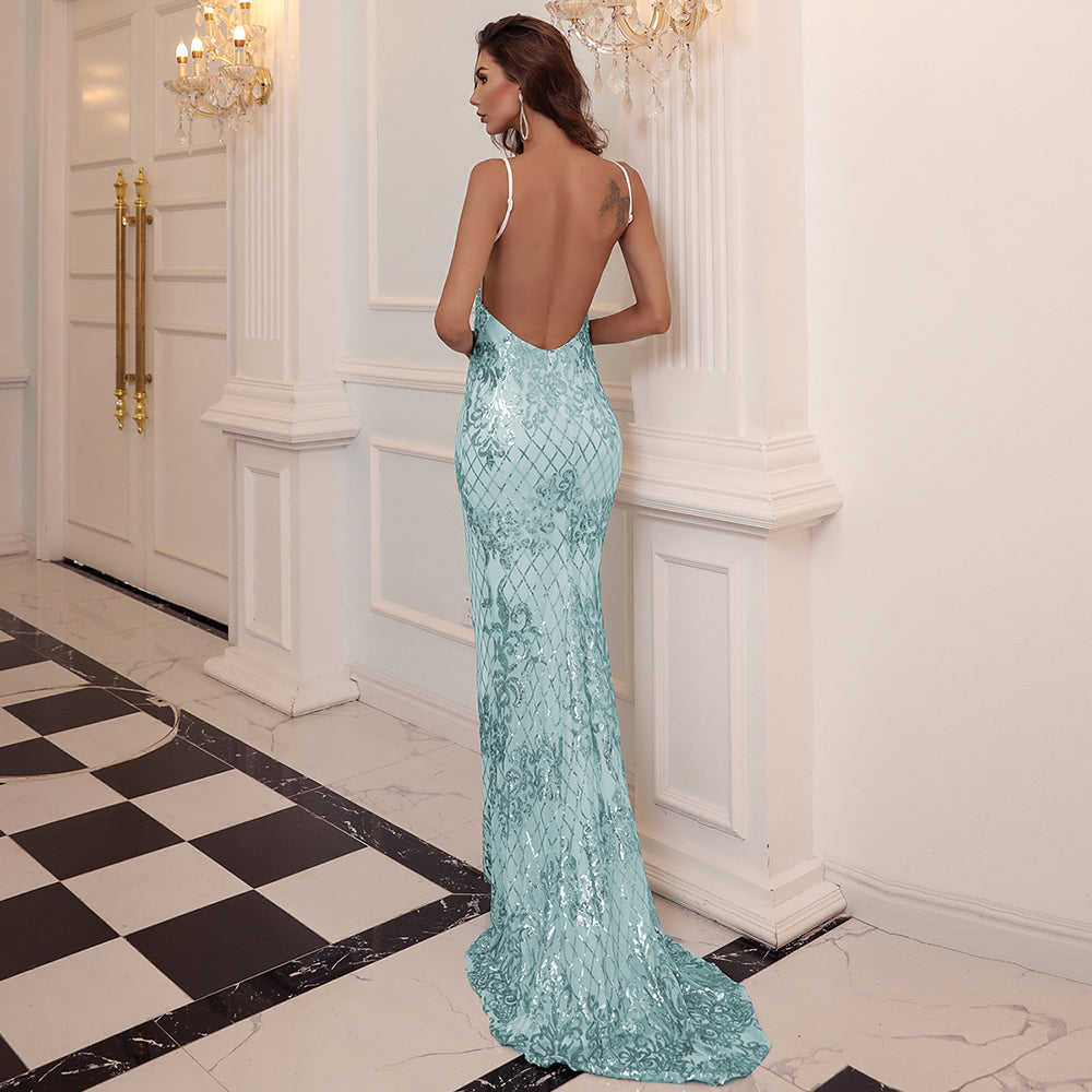Avelora Aqua Sequin Gown