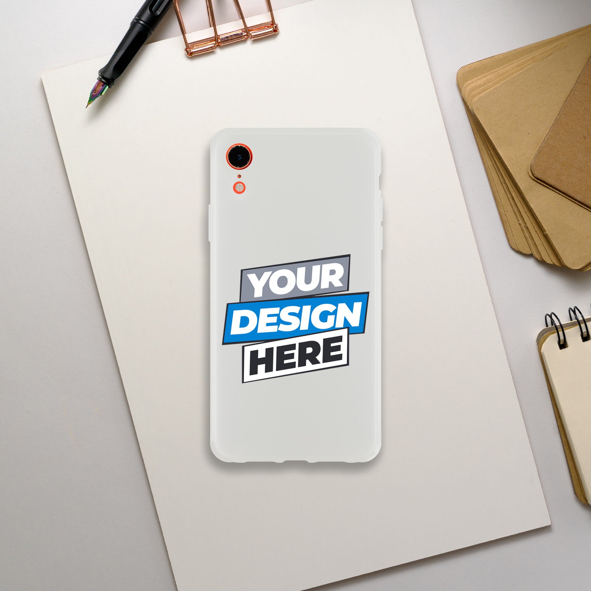 Transparent Flexi Case with customizable design displayed, highlighting clear texture and precise openings for art and impact protection.