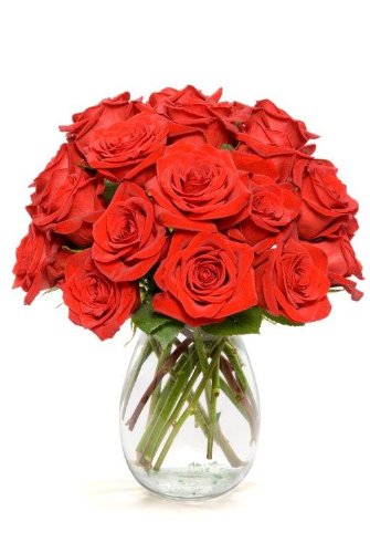 18 long-stem red roses bouquet in vase, Rainforest Alliance Certified, eco-friendly flowers for love and celebration