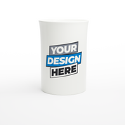 Print on Demand Slim White Porcelain Mug 10oz with your custom design, microwave and dishwasher safe for everyday use.