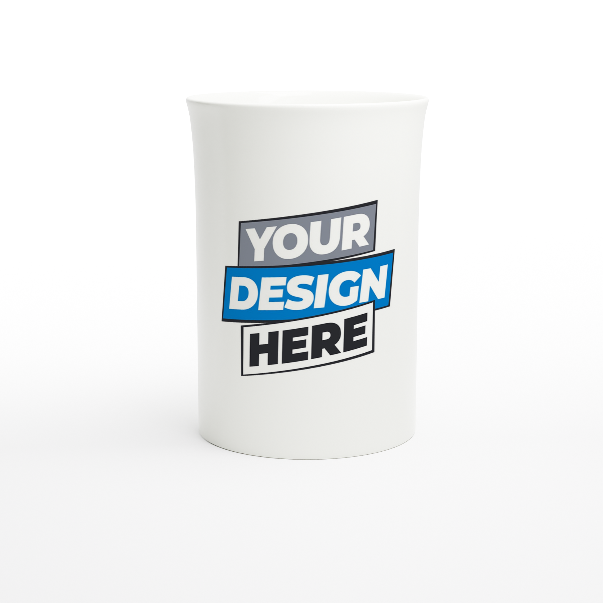 Print on Demand Slim White Porcelain Mug 10oz with your custom design, microwave and dishwasher safe for everyday use.