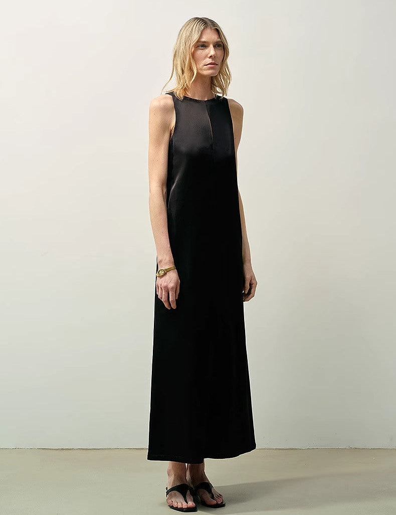 Corridor Stride Sleeveless Wool Blend Dress, A-line with vertical neckline, teardrop back closure, side pockets; elegant and breathable.